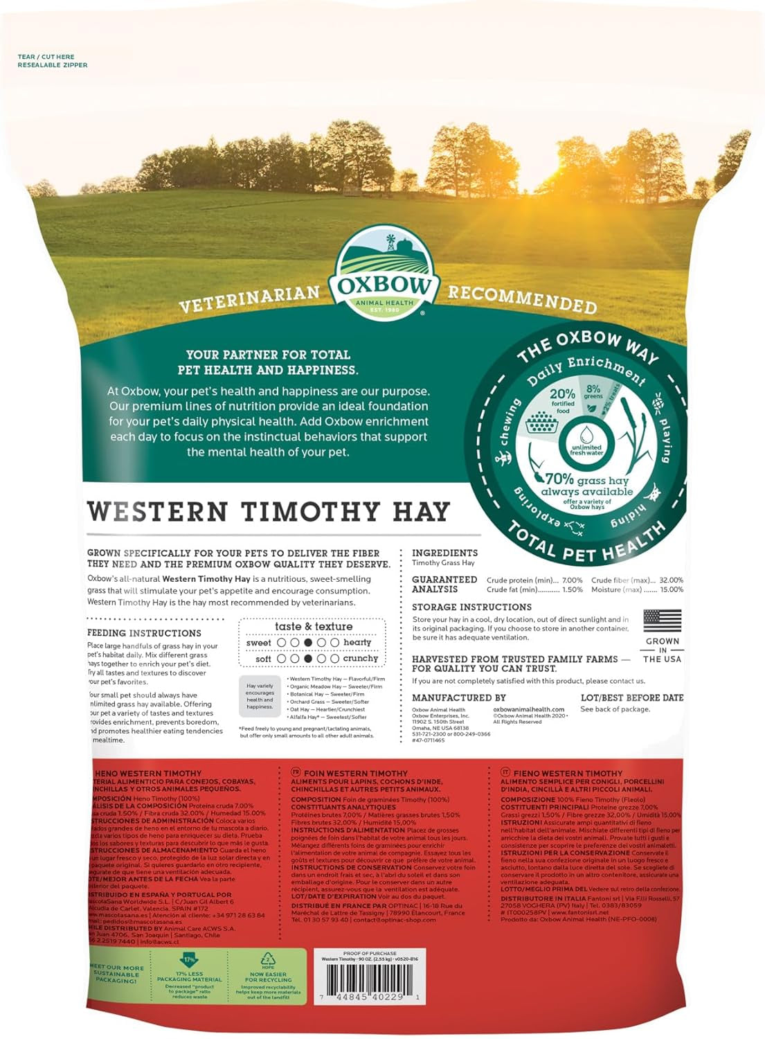 Animal Health Western Timothy Hay - All Natural Hay for Rabbits, Guinea Pigs, Chinchillas, Hamsters & Gerbils -Veterinarian Recommended- Grown in the USA-90 Oz.