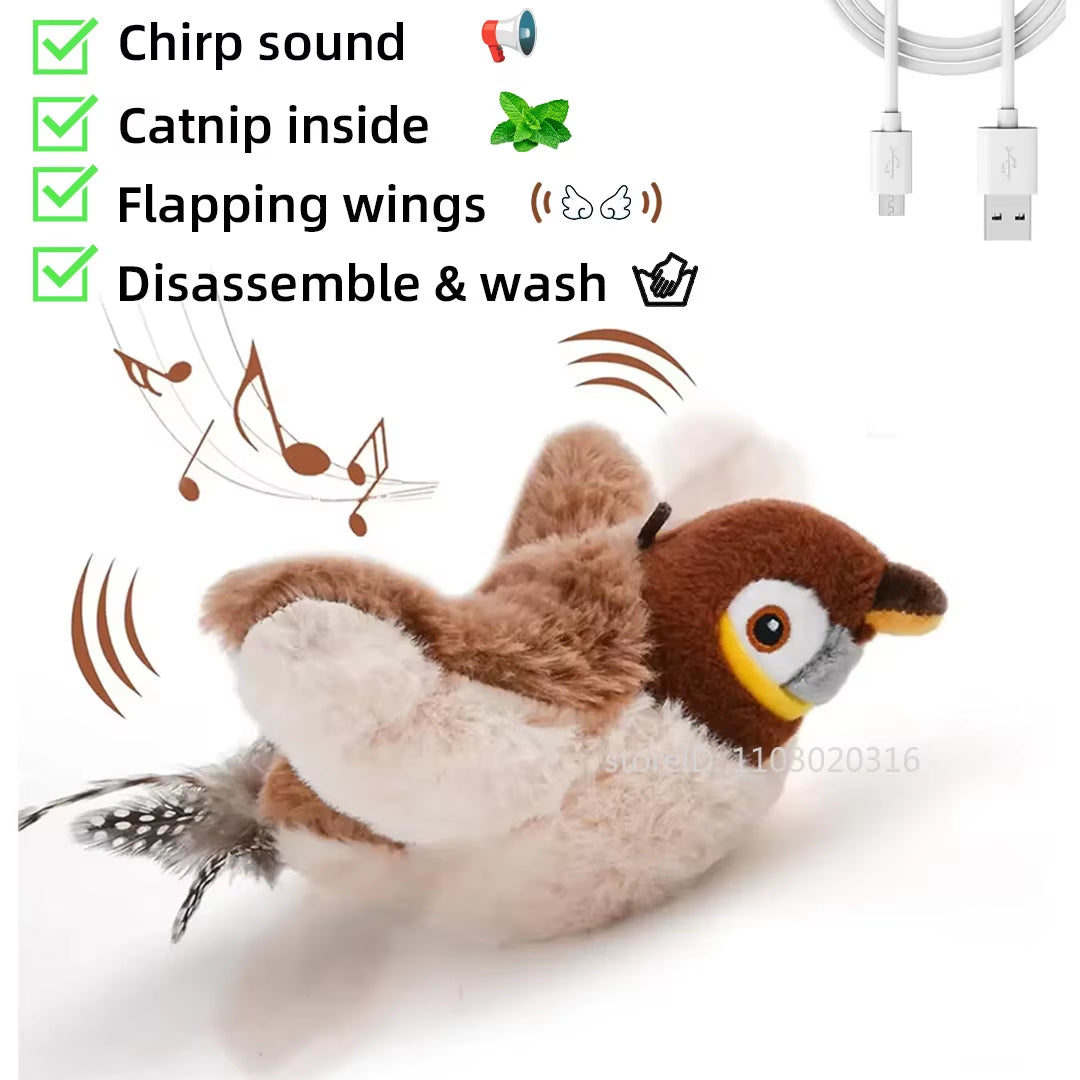 FlutterChirp Cat Toy – Rechargeable Flapping Bird with Catnip & Realistic Sounds